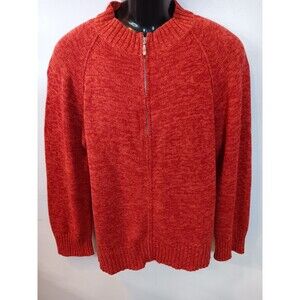 Field Gear Mens Red/Orange Blend 100% Cotton Knit Full Zip Cardigan Sweater, XL